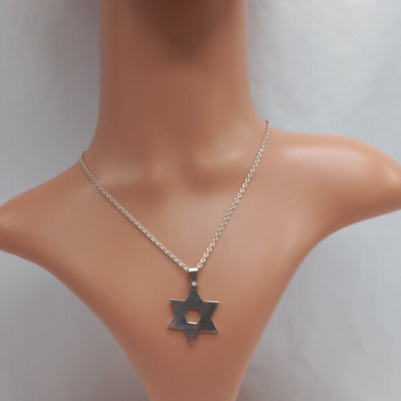 Vintage 950 Star of David Pendant Necklace Sterling Silver Chain - Picture 2 of 8